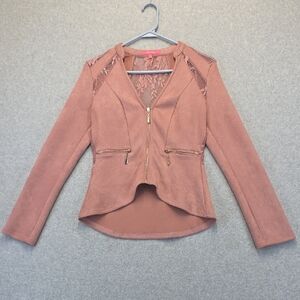 Xtaren Blush Pink Moto Jacket Lace Back Zip Front Size S